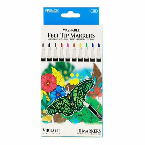 Bazic Products Bazic  Felt Tip Washable Markers, Assorted Color - Set of 10 1292